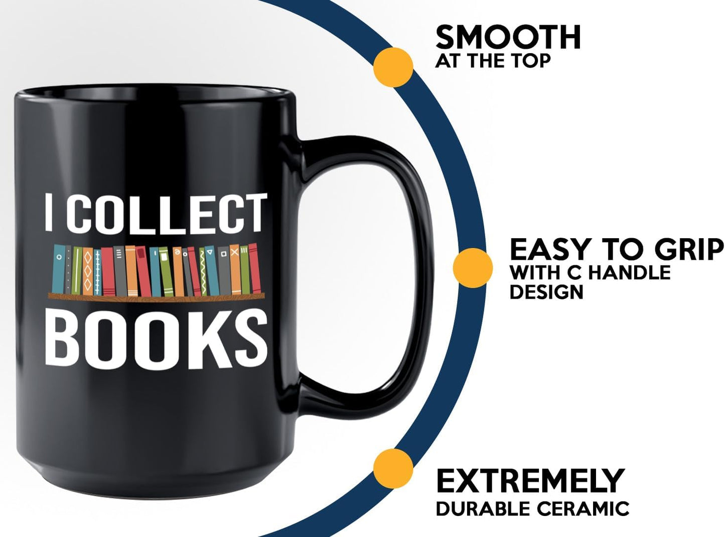 Book Lover Coffee Mug 15oz Black -I Collect Books - Writer Editor Bookish Librarian Bibliophile Bookish Grammar Philosophers