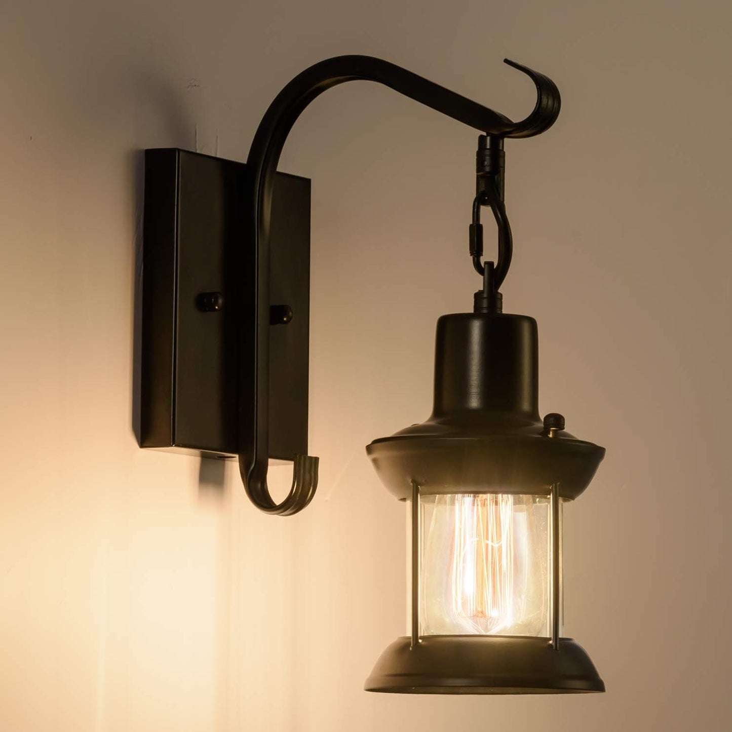 Vintage Wall Light Modern Black, Glass Shade Industrial Wall Sconce Plug in Lighting Fixture with 6.6FT Cord for Indoor Home Décor Headboard Rustic Retro Style (Black)