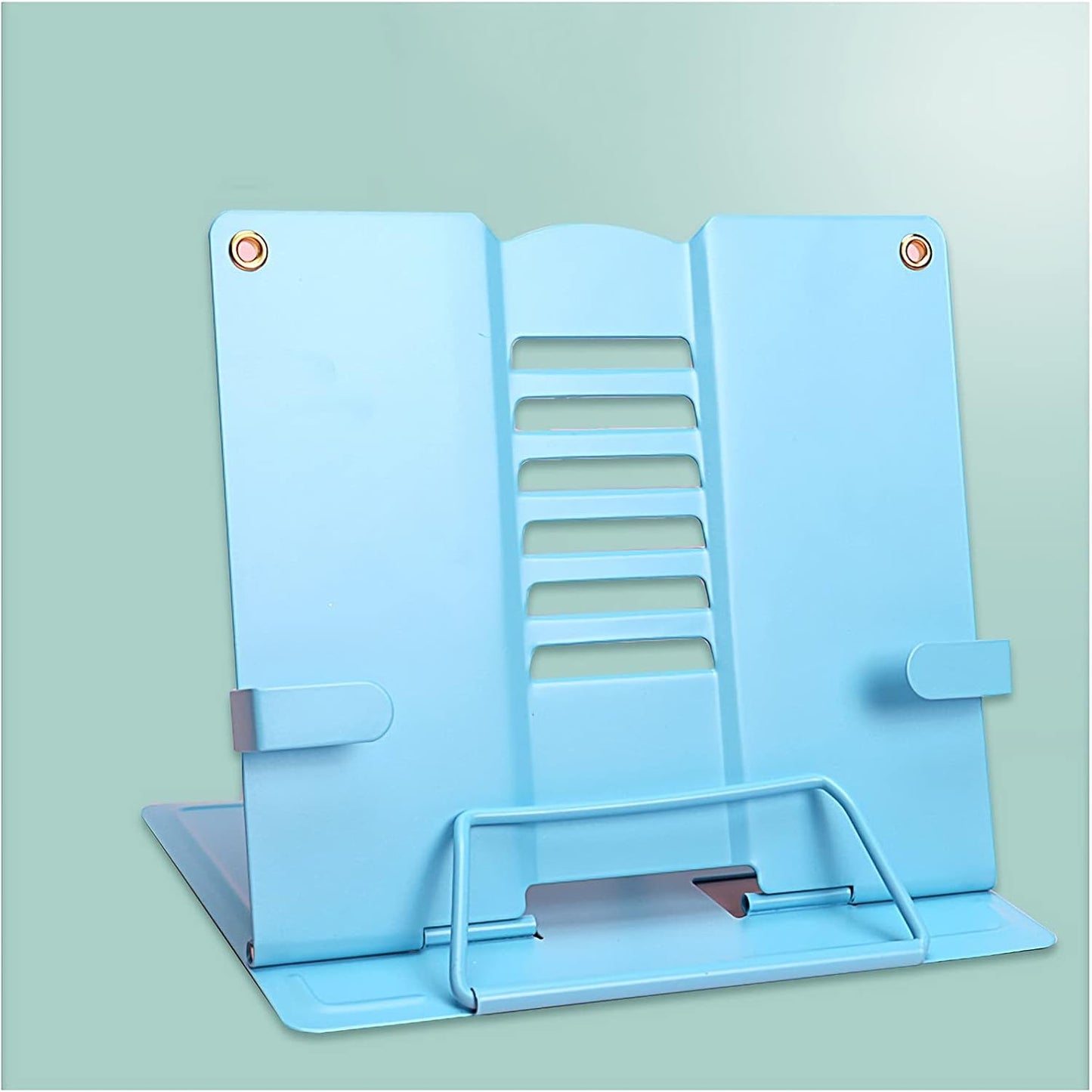 Book Stands and Holders for Reading Desk Book Stand, Metal Reading Holder, Adjustable Portable Sturdy Cookbook Documents Holder for Recipes Textbooks Tablet, Colorful for Kitchen and Office (Blue )