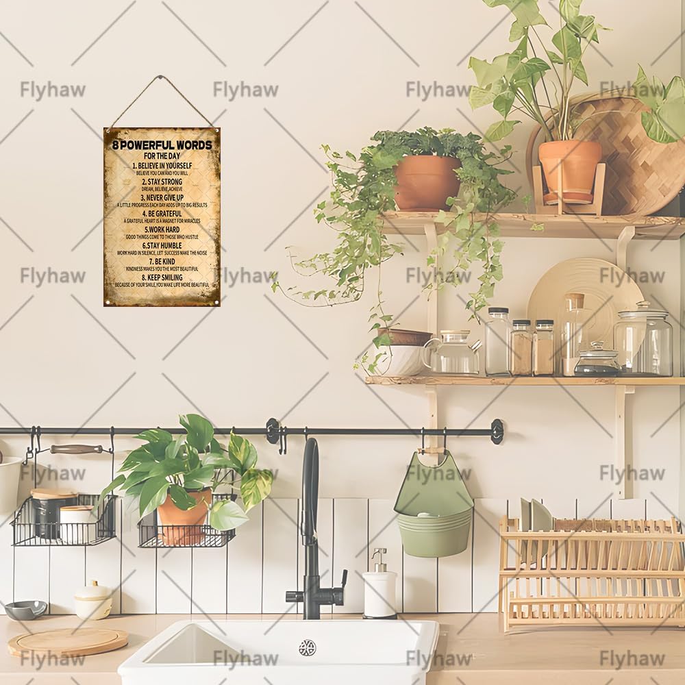 8 Powerful Words For The Day Wall Decor Wooden Block Sign Inspirational Signs Quotes Wooden Hanging Sign Rustic Wall Art Home Office Living Room Decor 8 x 12 Inches