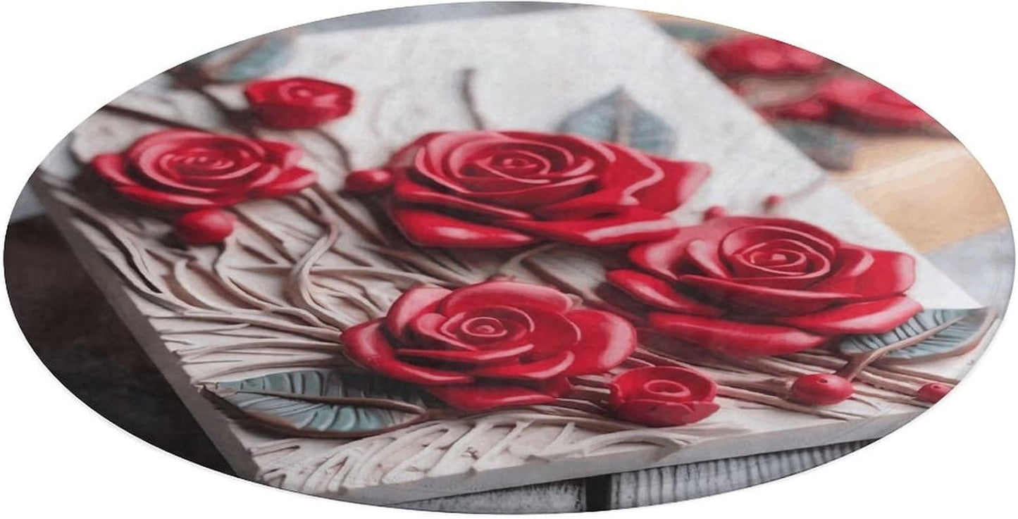 Roses on Wooden Board Circle Rug Retro Luxury Coral Velvet Floor Mat Non Slip Soft Indoor Floor Carpet Comfy Thickened Area Rugs Modern Aesthetic Minimalist Carpets for Home Decor