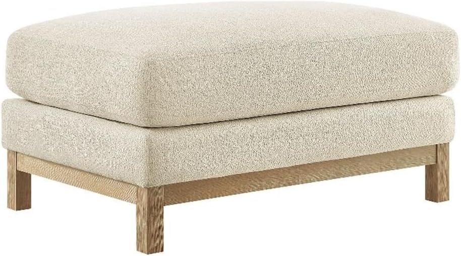 Modway Roscoe Fabric Ottoman in Ivory - Upholstered Rectangular Footstool for Living Room, Bedroom, or Lounge Seating