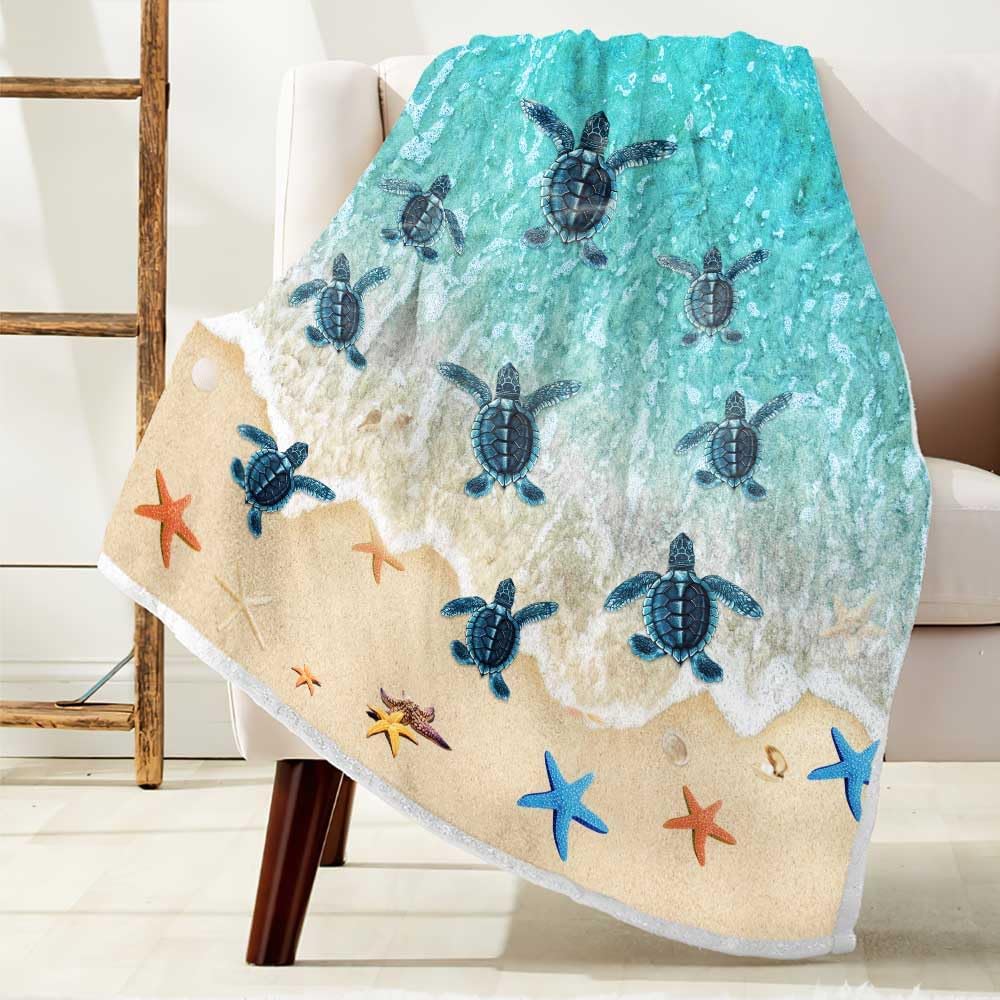 Sea Turtle Throw Blanket, Sea Turtle Blanket Gift for Women Men, Tropical Beach Decor for Bedroom, Turtle Gifts for Boys Girls Teens, Ocean Coastal Beach for Adult Kids Home Room Decor, 50X60inch