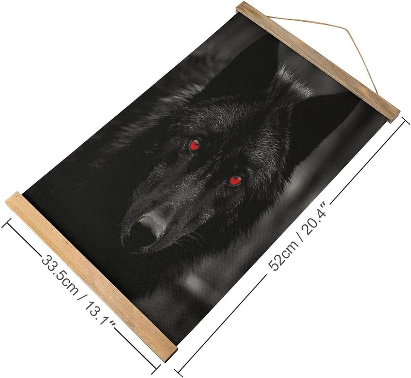 Vintage Black Red Eyed Wolf Poster with Wooden Frame Personalized Linen Hanging Scroll Painting Rustic Wall Hanging Illustrative Modern Artwork Decor for Home Living Room Bedroom Office