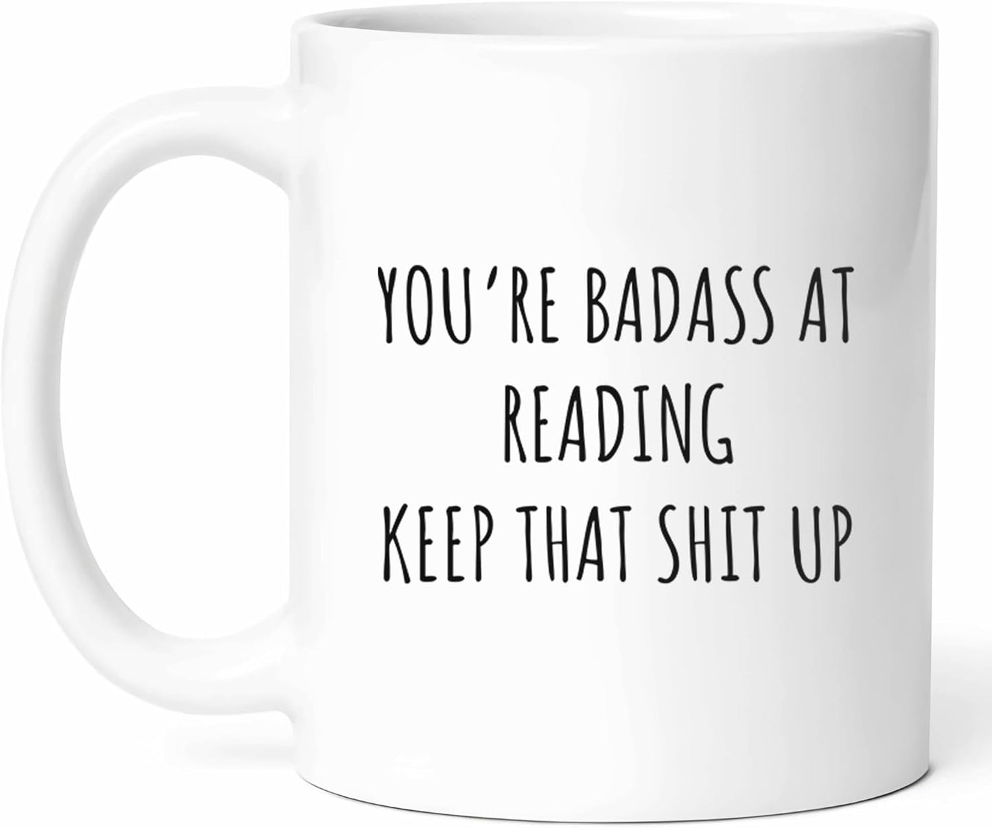 Badass At Reading Mug - Bookworm Coffee Cup - Literary Lover Funny Gift From Friends - Page Turner Tea Mugs - Cups - 11 Oz Ceramic Gifts For Readers, Birthday, Him, Her, Christmas, Book Literature