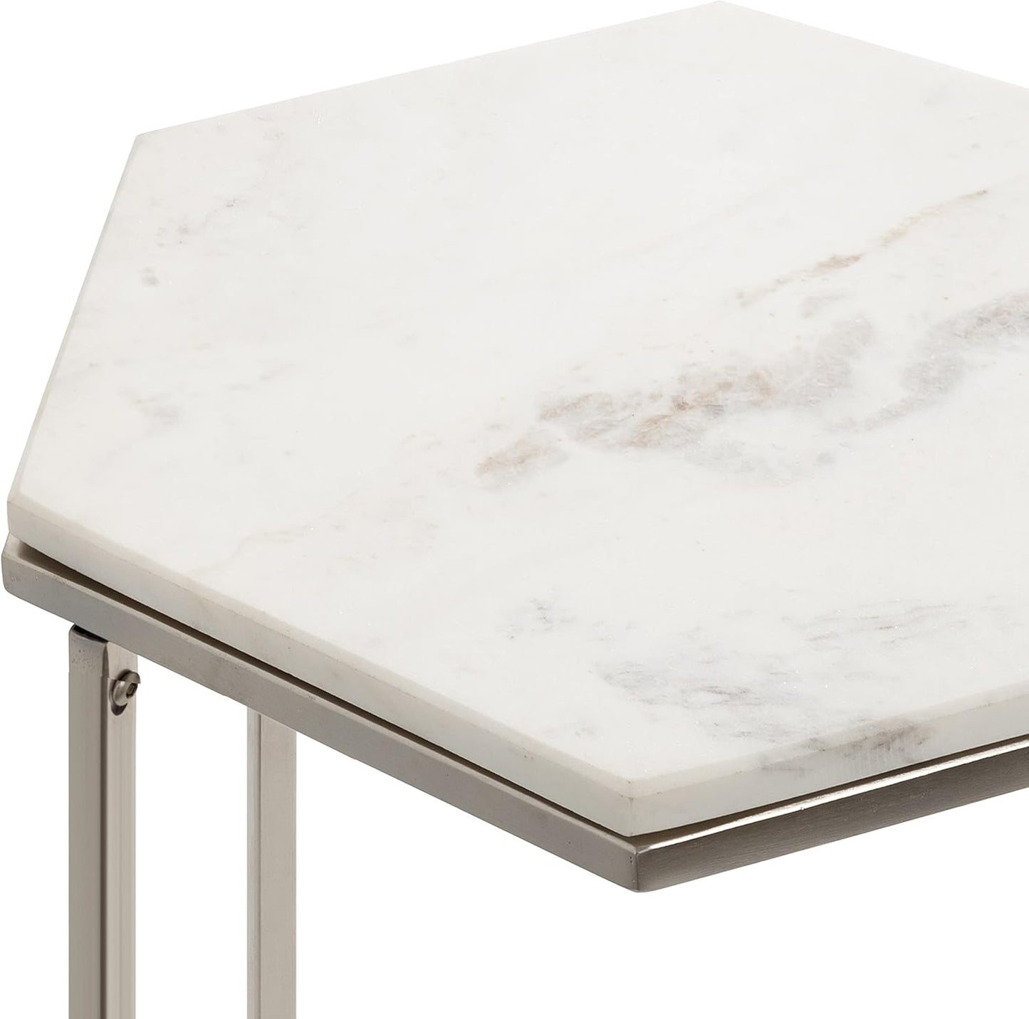 Kate and Laurel Trillion Modern C-Table; 16 x 14 x 28; Silver; Chic Marble Accent End Table with Geometric Hexagon Top