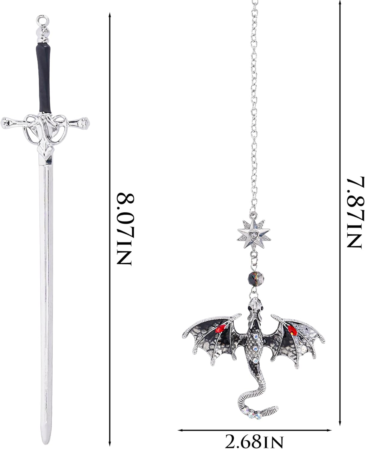 Fourth Wing Dragon Bookmark - Fantasy Sward Book Marks Vintage Tassel Metal Pendant Antique Silver Gray Inspirational Bookmarks Reading School Office Supplies Gift Men Boy Bookworm Reader