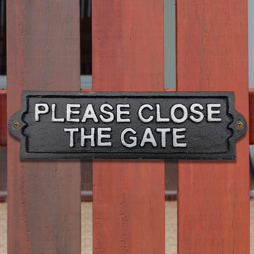 Comfy Hour 8" x 2" Heavy Duty Cast Iron Please Close The Gate Sign, Weatherproof Metal Gate Plaque for Outdoor Garden, Fence & Yard, Vintage Farmhouse Style Wall Mount Sign, Black