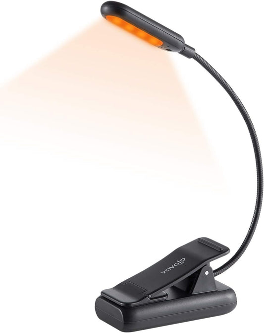 VAVOFO Amber Rechargeable Reading Light, Blue Light Blocking Book Light, 7 LEDs Eye Care 9 Colors 9 Brightness Clip On for Kids Bookworms Reading in Bed with Power Indicator Lasting 70h (Black)