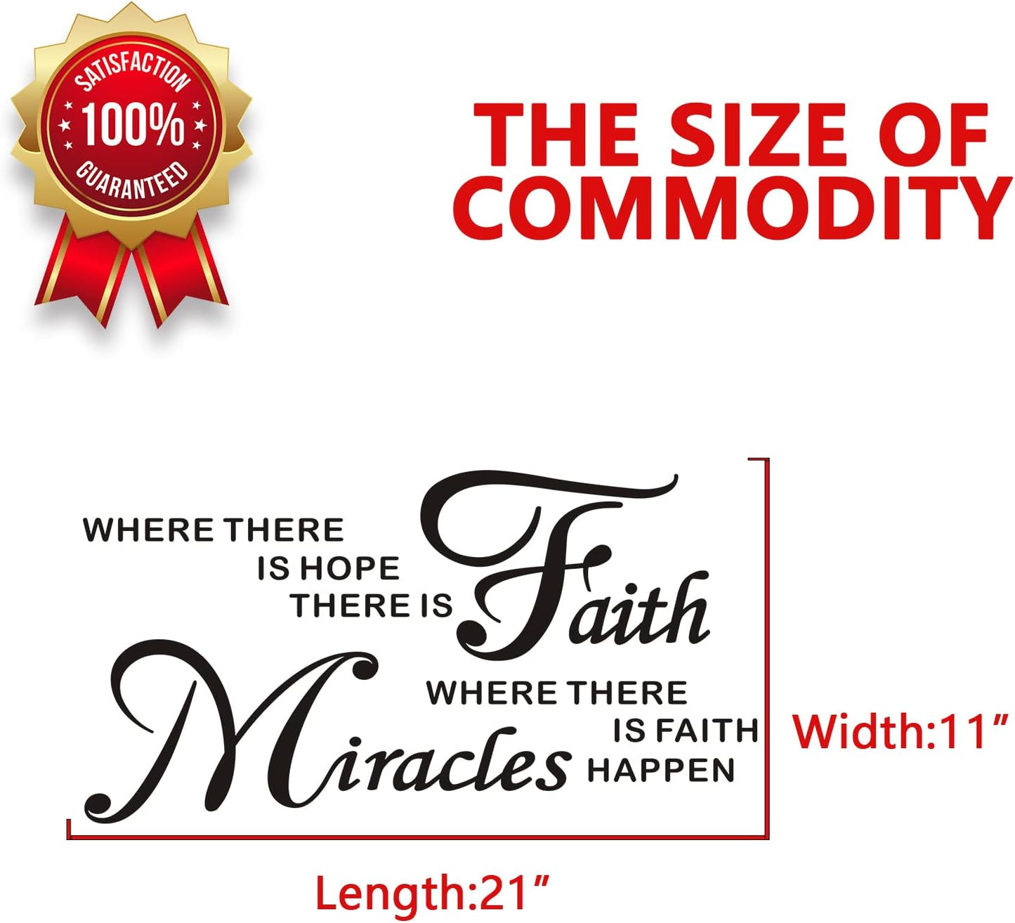 Wall Stickers, Wall Stickers for Bedrooms, (Easy to Install), for Bathroom Kitchen Living Room, Quotes Inspirational Islamic Home Vinyl Art Family Decor, Where There is Hope There is Faith 21"X11"