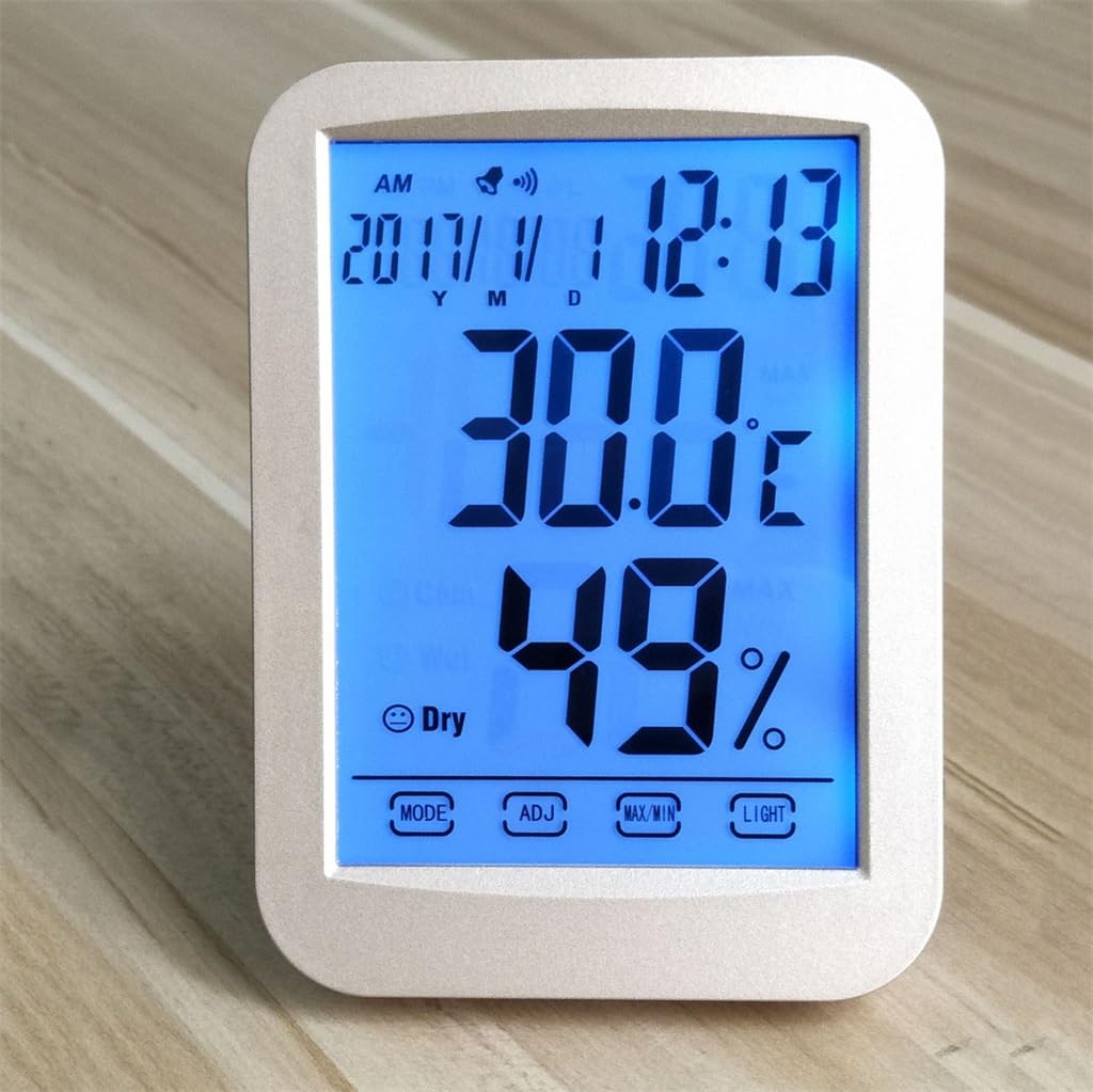Home Office Touch Screen Electronic Temperature and Humidity Meter Night Light Clock Digital Thermometer