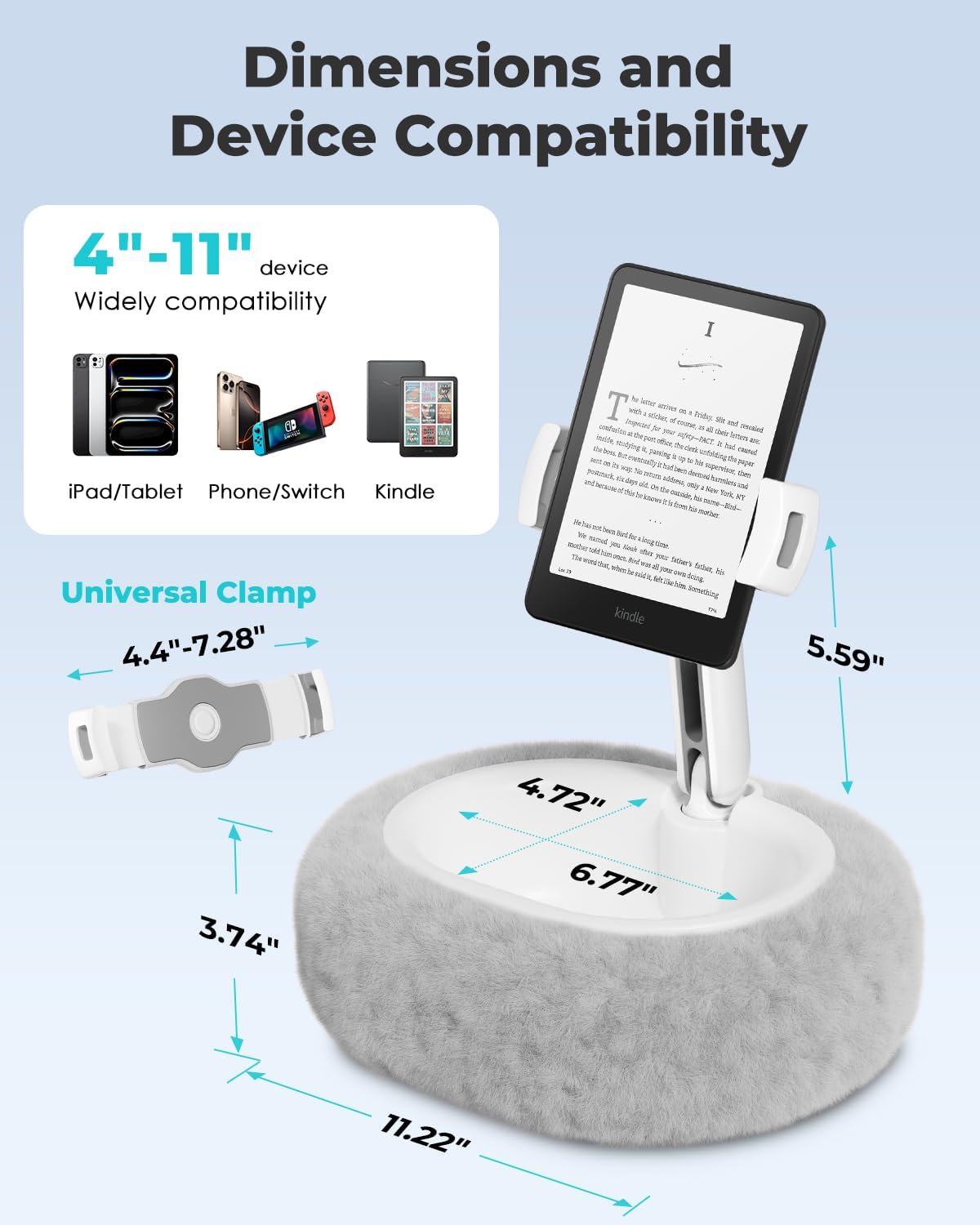Viozon Tablet Pillow Stand,Kindle Pillow Stand, Compatible with 4-11" Tablet/Phone with Small Bowl, Kindle Holder Accessories,Idea for Reading and Video Watching On Bed,Gray