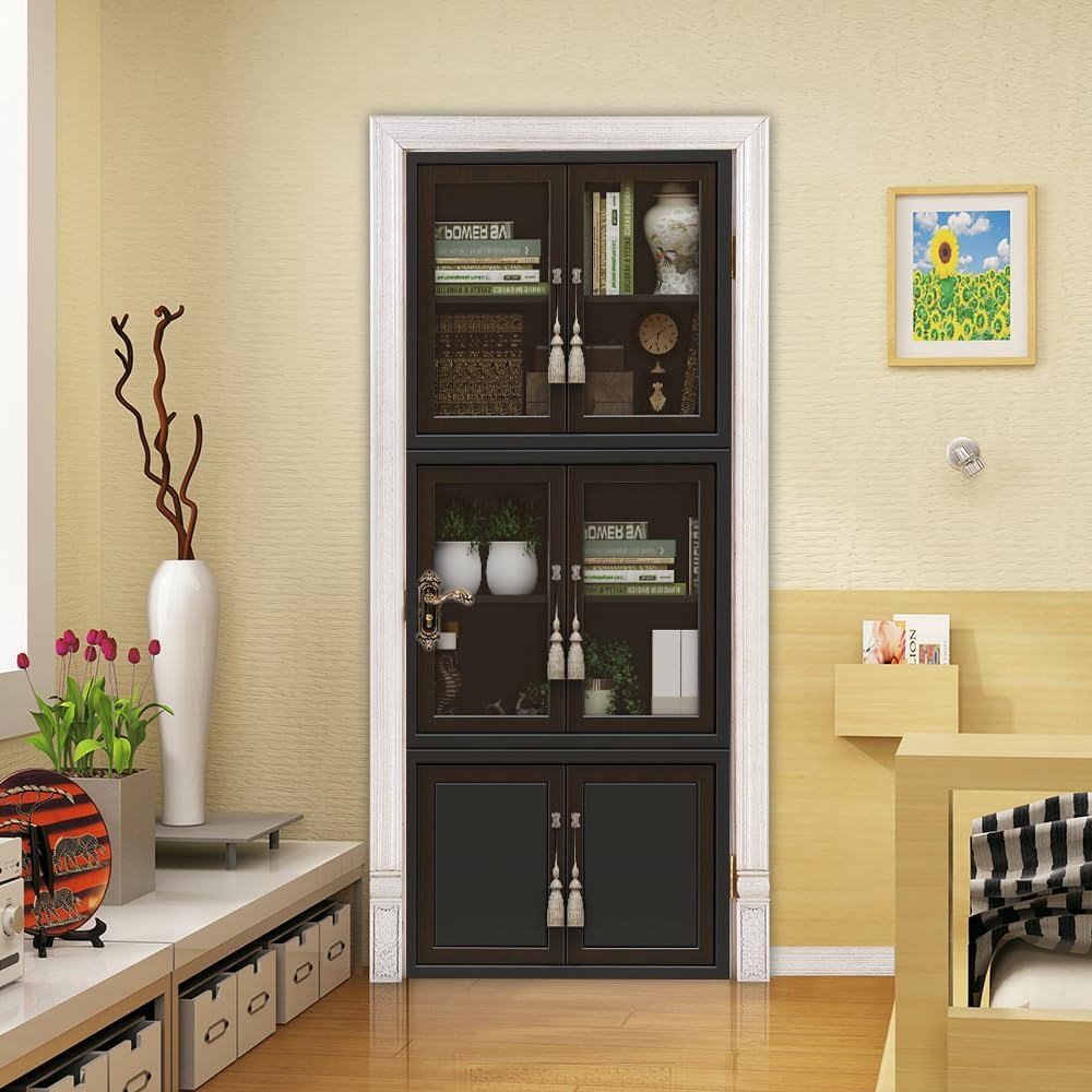 3D Door Stickers Murals Peel and Stick DIY Wallpaper Removable PVC Waterproof Decals Self-Adhesive Wall Covers - Bookcase - Poster for Bedroom Living Room Decor 30.3 x 78.7 inch