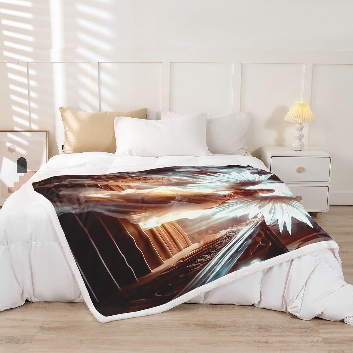 Erosebridal Angel Fleece Blankets Romantic Palace Blanket 3D Printed Angel Throw Blanket Queen Fantasy Princess Sherpa Blankets