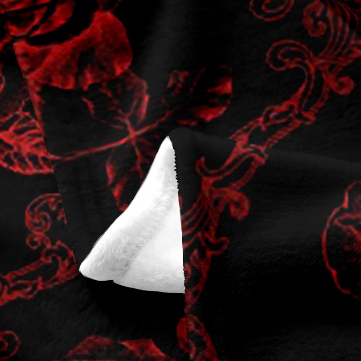 Feelyou Adults Gothic Fleece Throw Blanket Twin 60"x80" Vintage Rose Plush Blanket for Sofa Couch Red Black Damask Fuzzy Blanket Luxury Floral Flower Room Decorations