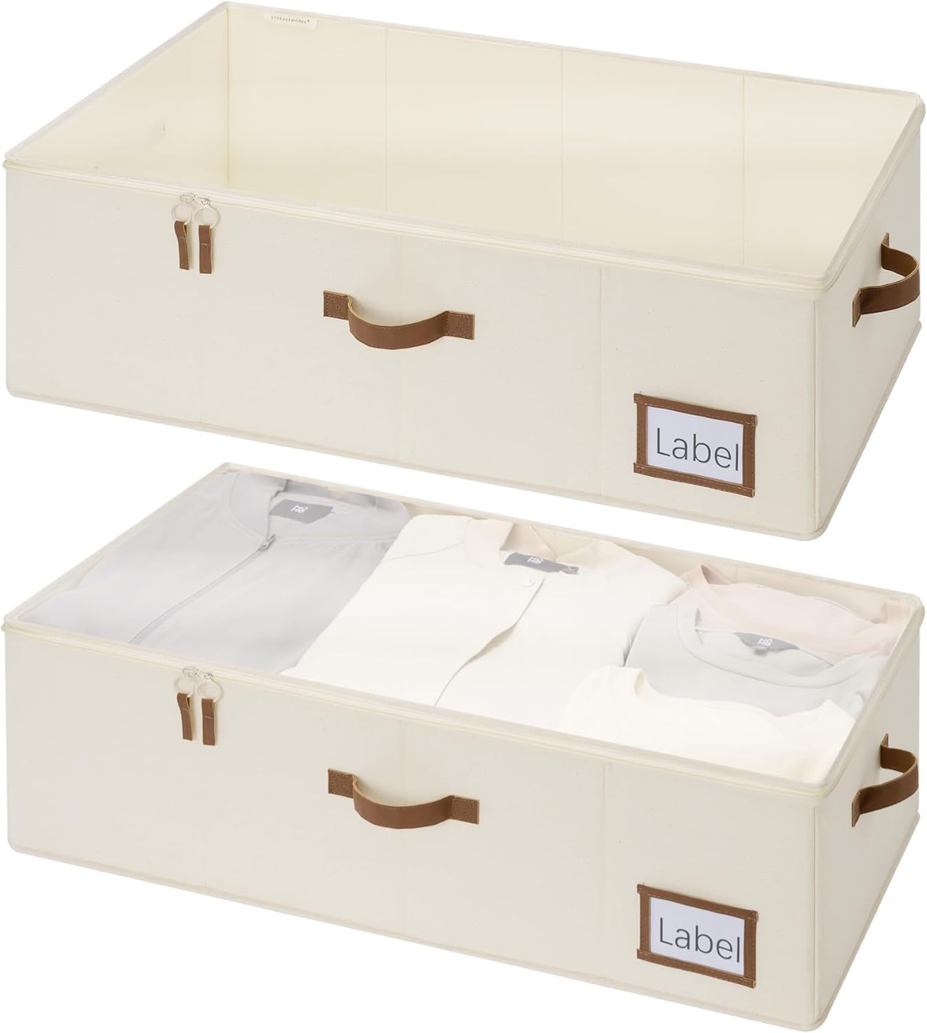 StorageWorks Under Bed Storage Bins, 10'' Underbed Storage Containers with Lid, 77L Clothes Organizer for Bedding, Blankets, Sweaters, Shoes, 2-Pack