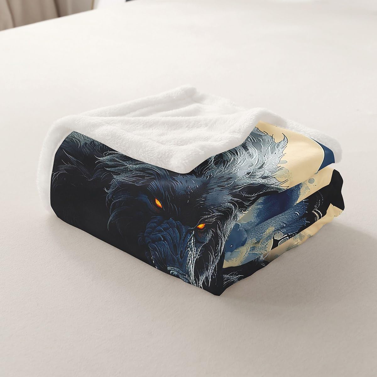 Howling Wolf Throw Blanket,Gothic Castle Blankets Kids Boys Teens Men Room Decor,Western Moon Night Werewolf Theme Fleece Blanket Horror Wild Animals Sherpa Blanket,for Chair/Sofa,50"×60"