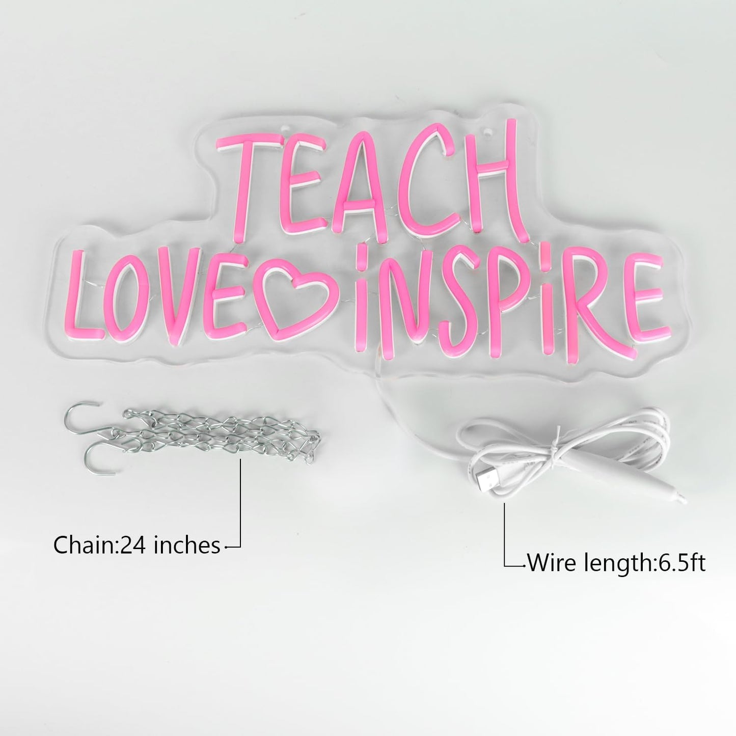JFLLamp TEACH LOVE INSPIRE Neon Signs for Wall Decor Neon Lights for Bedroom Led Signs Suitable for Man Cave Living Room Beer Bar Game Office Hotel Birthday Party 5v USB Power 16.5 * 7.8Inches(Pink)