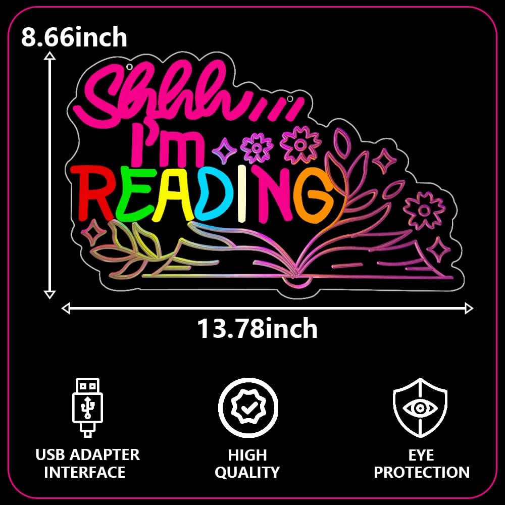 RuCvixkt Reading Neon Sign Classroom Led Neon Lights for Wall Decor, Bookshelf Neon Sign for Reading Room, USB Powered Neon Lights for Library Read Book Lovers Reading Decor