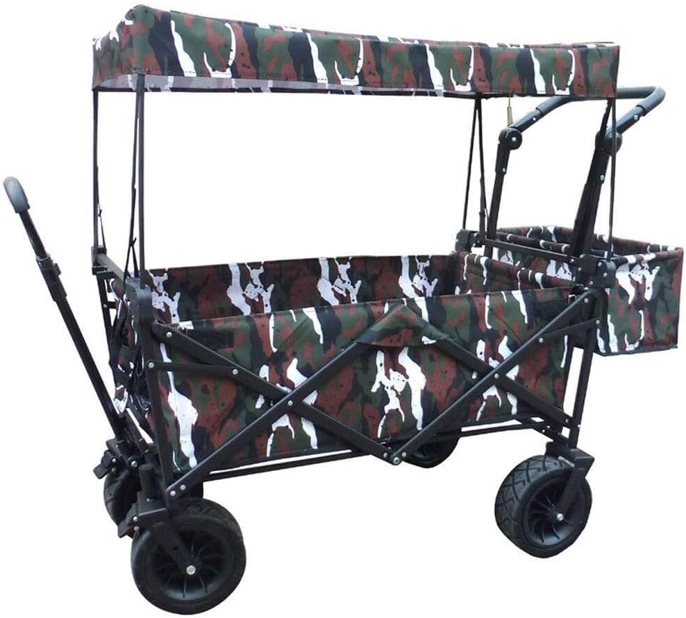 Heavy Duty Foldable Handcart with Canopy, Adjustable Handle & 360° Rotating Wheels – All Terrain Transport Trolley(Type 5)