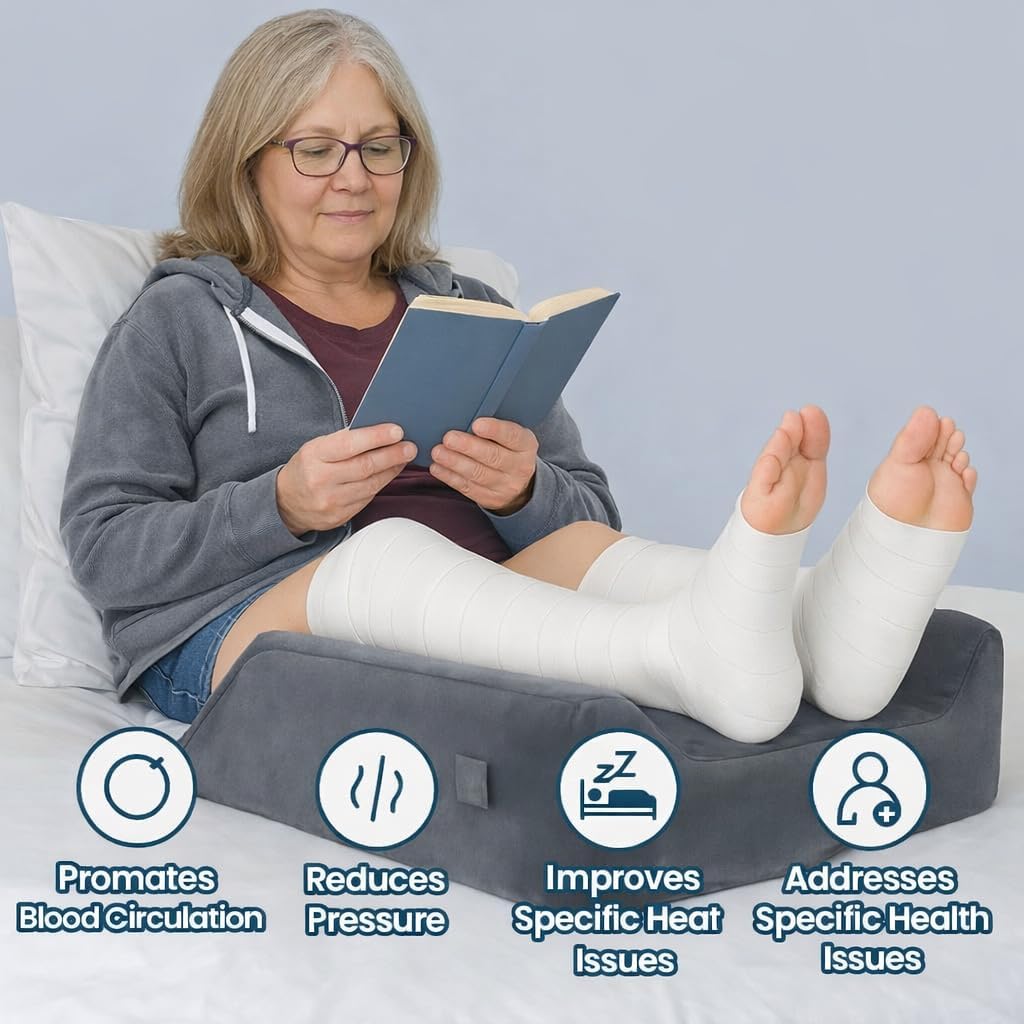 CIVJET 3-Height Adjustable Leg Elevation Pillows After Surgery - Memory Foam Support for Both Legs, Knee & Ankle Wedge for Swelling & Circulation, Removable Washable Velvet Cover