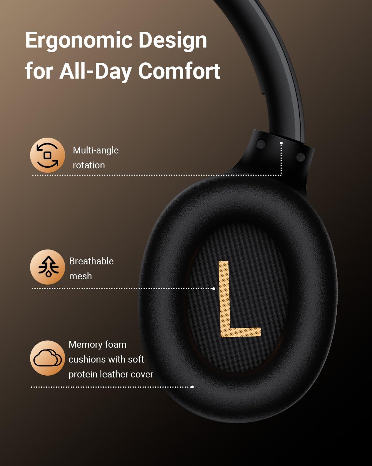 Hybrid Active Noise Cancelling Headphones, Wireless ANC Bluetooth 5.4 Over Ear Headphones, Clear Calls, Deep Bass, 60H Playtime, Comfort Fit, Foldable Headset for Gym Travel Office Home Black