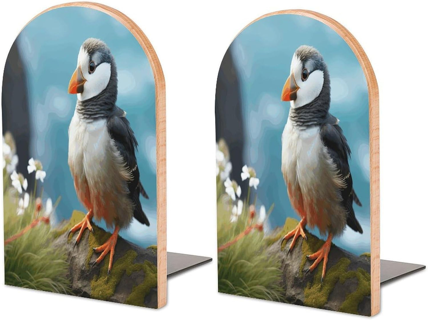 Cute Little Bird Bookend for Shelves Wooden Book End Large Size Sturdy Book Holders Stoppers with Metal Base for Bookshelves Slick Decorative Bookends Stands