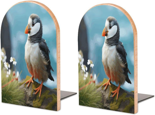 Cute Little Bird Bookend for Shelves Wooden Book End Large Size Sturdy Book Holders Stoppers with Metal Base for Bookshelves Slick Decorative Bookends Stands