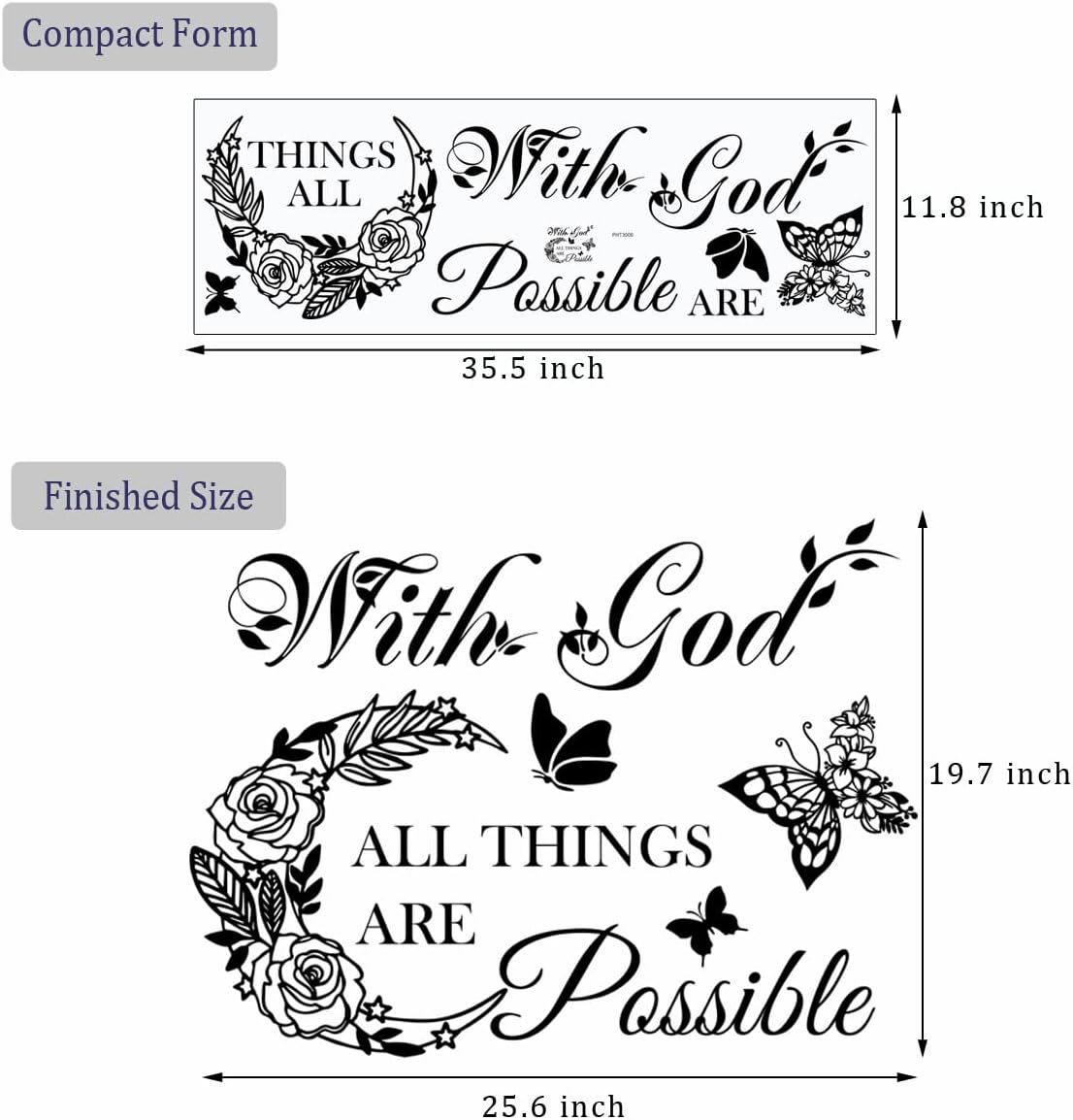 Inspirational God Things are Possible Vinyl Wall Sticker Peel and Stick Quote Bible Sticker Christian Wall Decor Quote Wall Art Stickers for Home Walls Living Room Bedroom Decoration