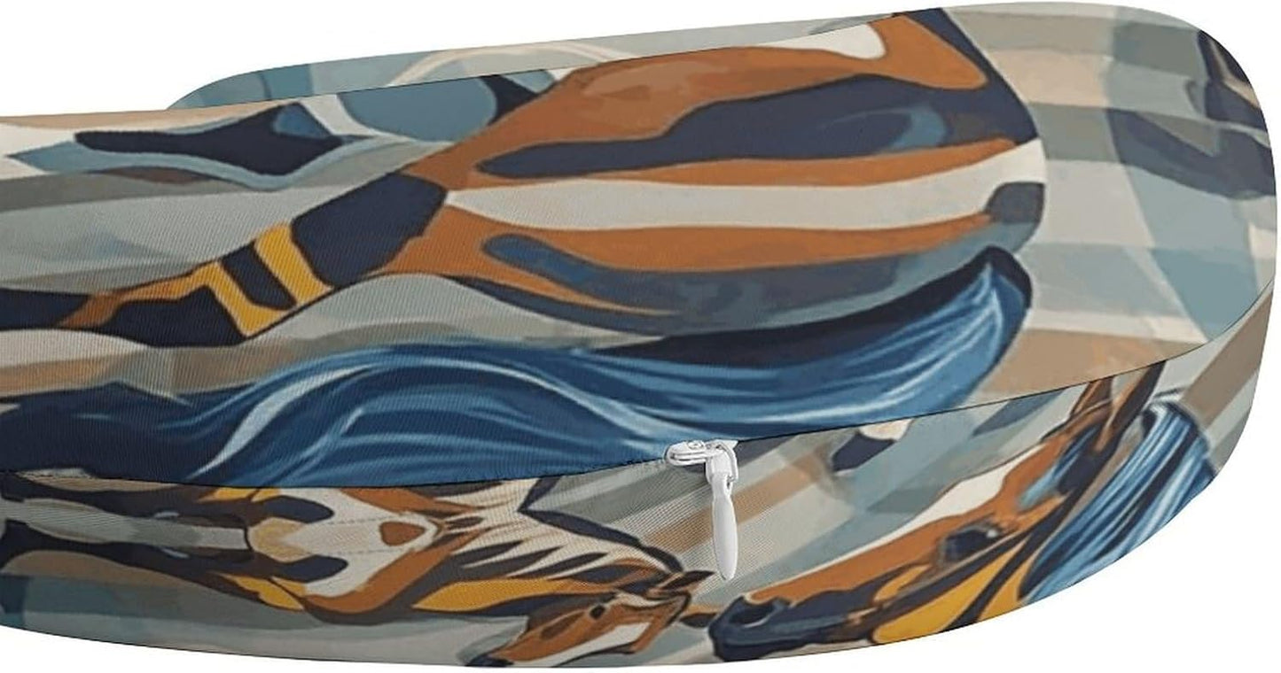 Horse Stripes Pattern Neck Pillow Memory Foam U Shaped Pillows Portable Pillows for Shoulder Travel Head Support Pillow with Concealed Zipper for Airplane Car Home Office