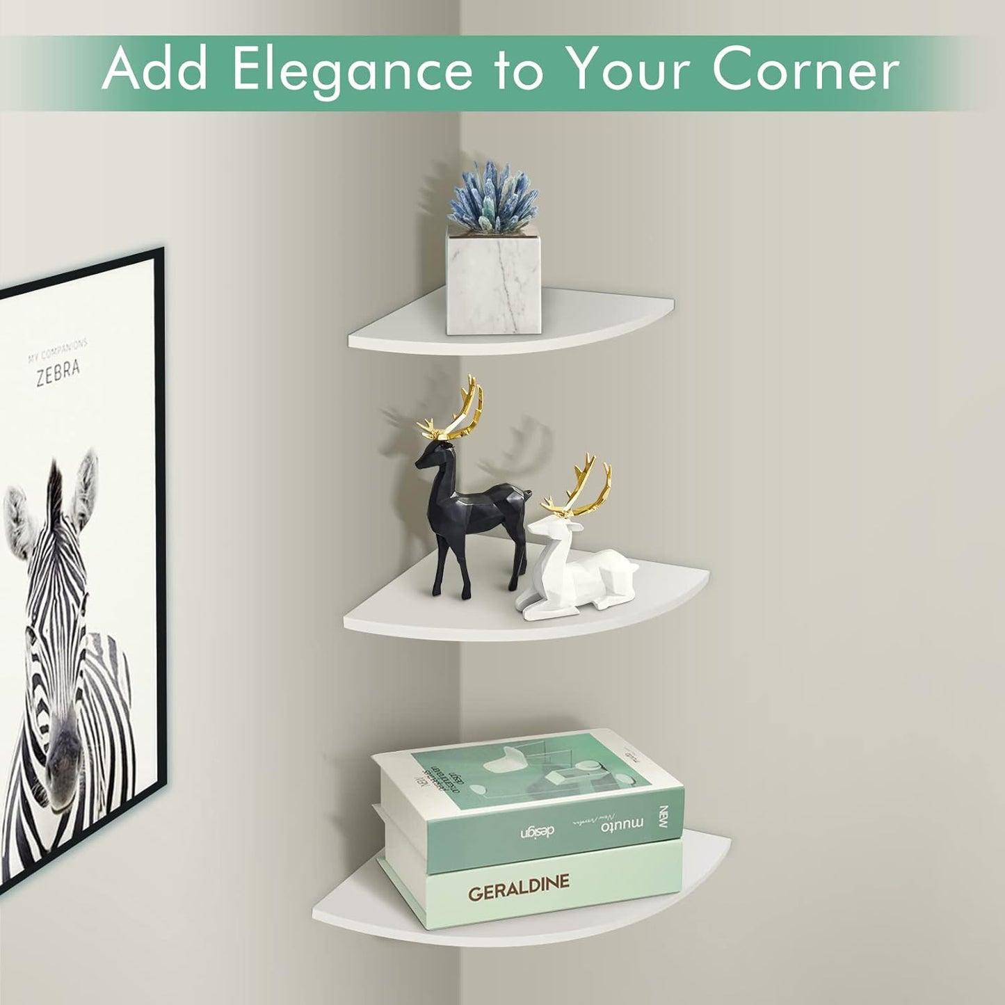 GOTOTOP White Corner Shelf 30Cm 3Pcs Wall Corner Floating Shelf, Wall Mounted Floating Corner Shelf Storage Rack Bookshelves for Kitchen Bedroom Office Hotel Decor, 5Kg Loading Below