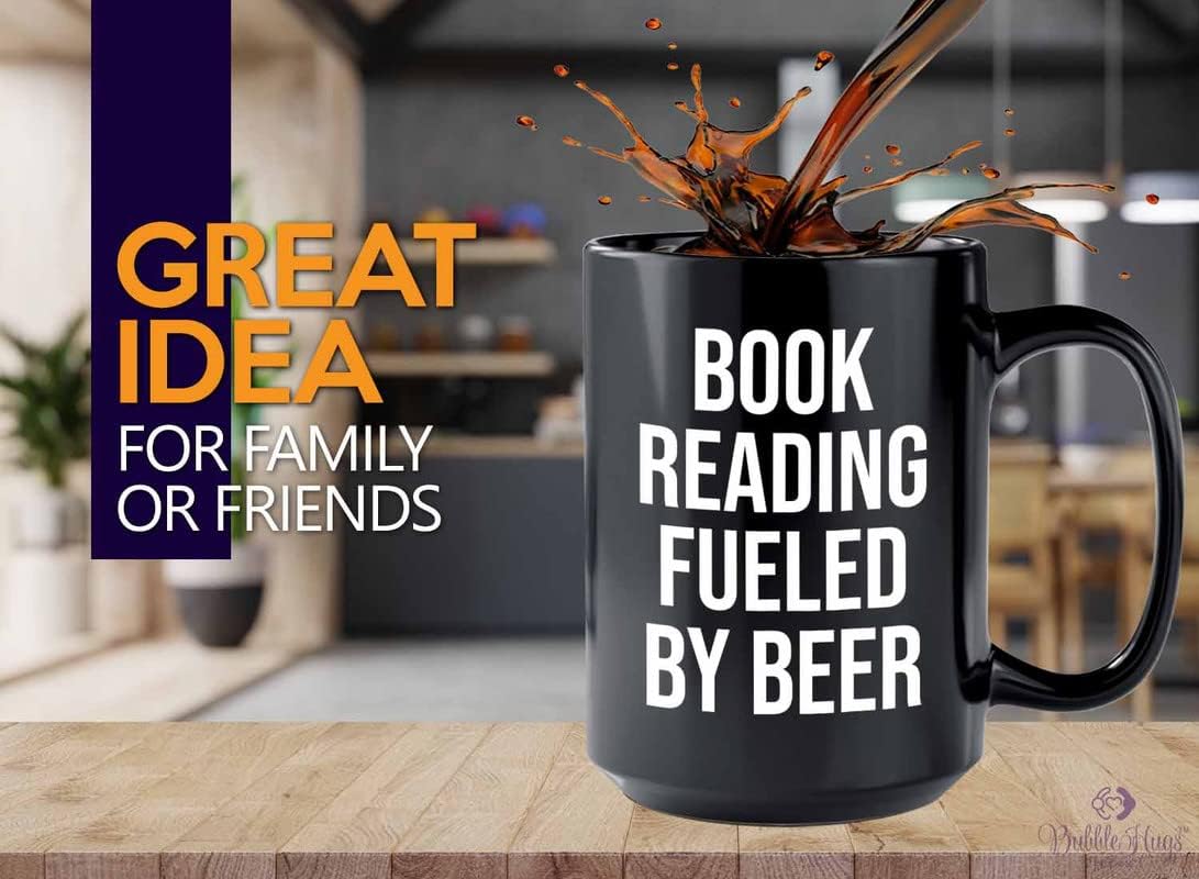 Hobby Beer Lover Coffee Mug 15oz Black - book reading fueled by beer - Mountain Biking, Bike Riding, Bicycling Lover, Cycling Bike Enthusiast, Road Bike