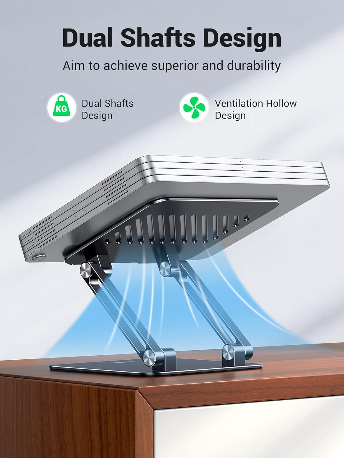 UGREEN Tablet Stand Holder for Desk Dual Rod Support Aluminum Tablet Holder Adjustable Multi-Angle Home Office Accessories Compatible with iPad Pro 13 12 11 10.5 Air Mini 5 4 3 2 Phone E-Reader Black