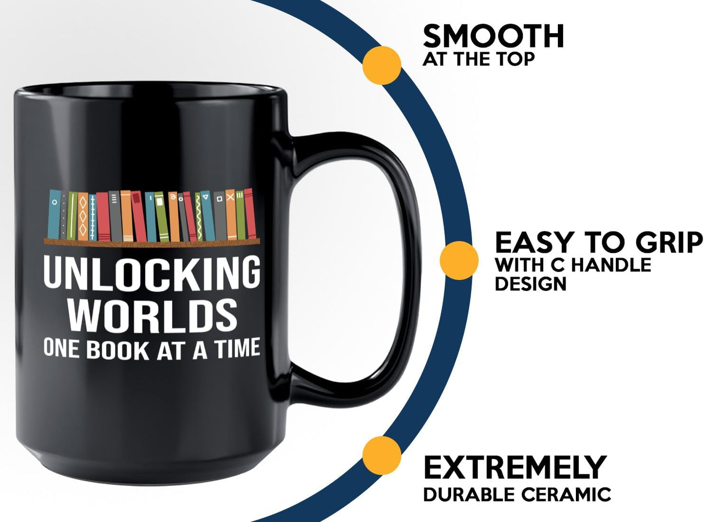 Book Lover Coffee Mug 15oz Black -Unlocking Worlds - Gift For Poets Bookish People Bibliophile Librarian Book Club Reader