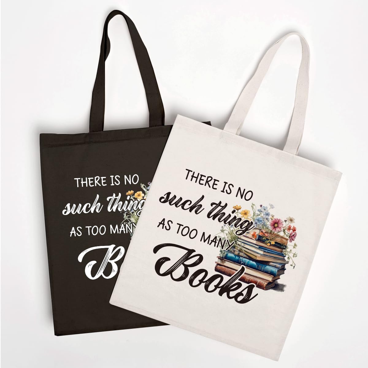 2PCS Canvas Tote Bags for Women Book Lover Bookish Christmas Halloween Birthday Gift for Women Book Club Librarian Readers