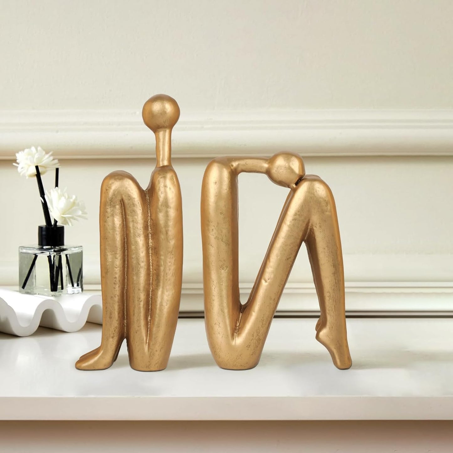Thinker Cast Iron Bookends, Heavy-Duty Decorative Book End Stoppers for Shelves, Abstract Decor Aesthetic, Smooth Finish Book Holders for Office Decor, 1 Pair/2 Pieces, 9"