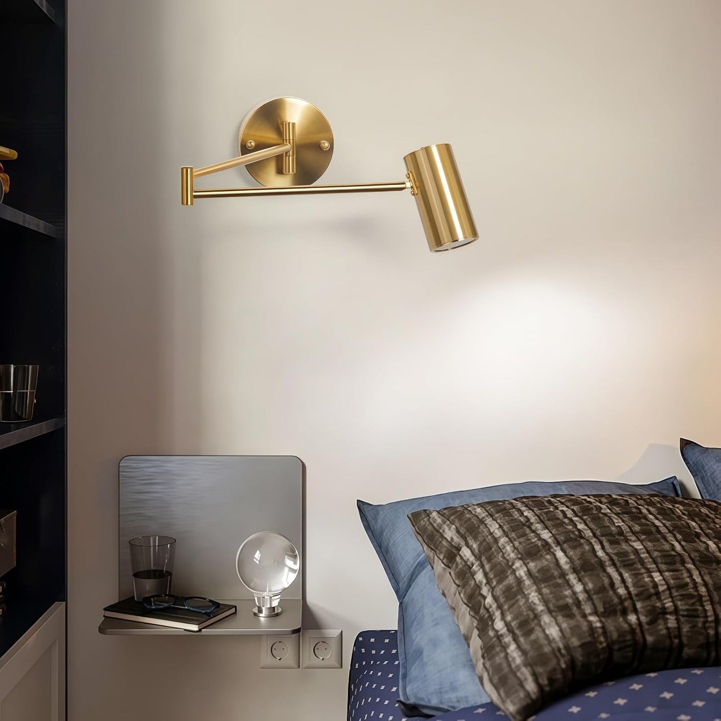 Indoor Wall Light Adjustable Swing Arm 5W LED Metal Wall Lamp 3000K Warm White Retro Vintage Industrial Wall Sconce, for Living Room Bedroom Hallway Corridor Stairs Hall, Gold