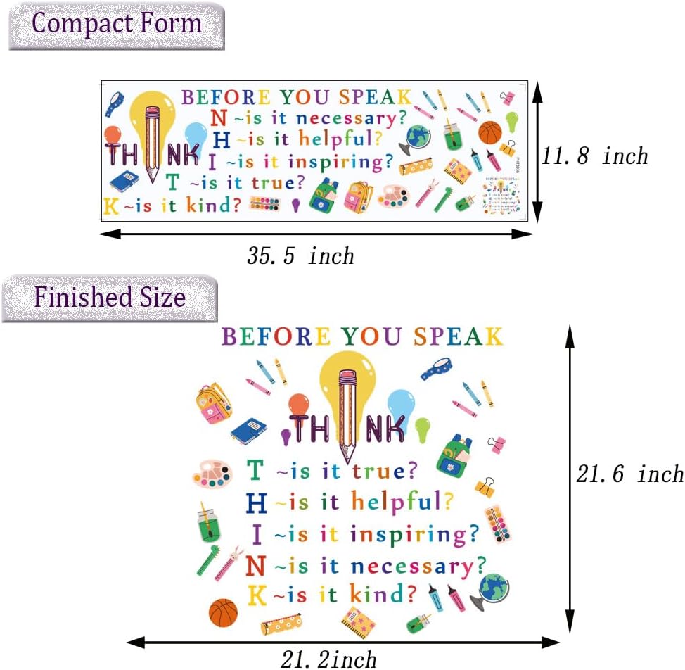 Colorful Inspirational Quotes Wall Decals Motivational Phrases Stickers Inspirational Lettering Before You Speak Think Lettering Wall Stickers for Classroom Nursery Kids Home Decoration