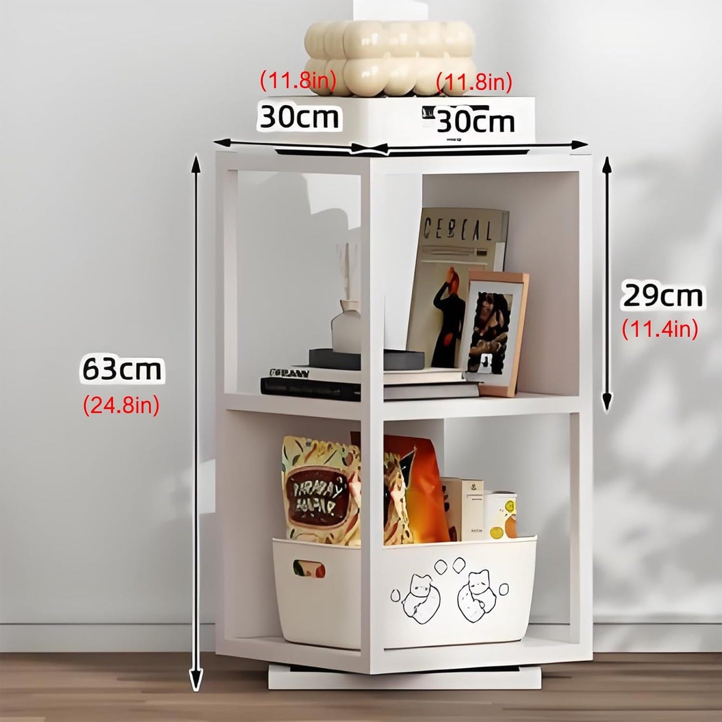 Rotating bookshelf,book shelf,rotating bookshelf,bookshelves,spinning bookshelf,metal bookshelf,rotating book shelf,Suitable for living room, bedroom, study, office, living room corner(White,30x30x63c