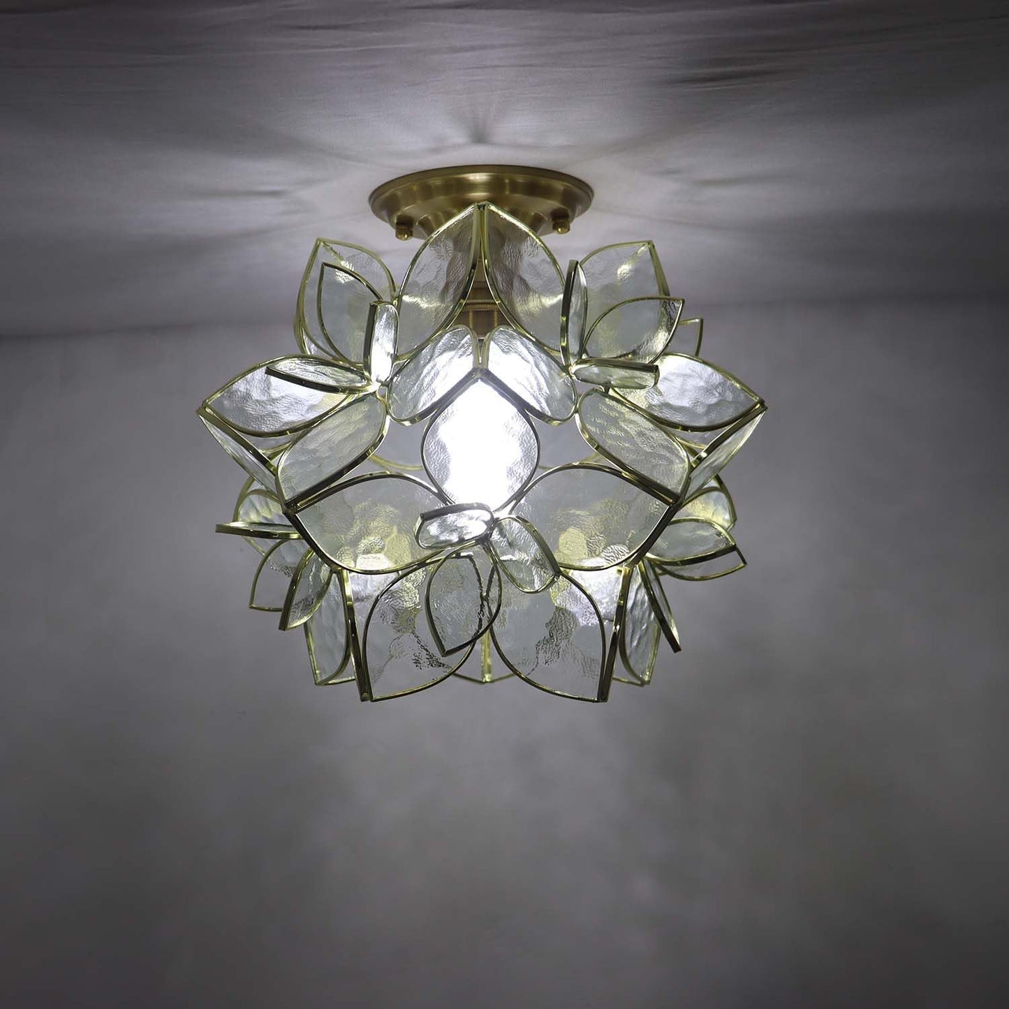 Bieye L11036 Flower Petals Tiffany Style Stained Glass Close to Ceiling Light for Home Decor (Clear, 12" Rose Lily)