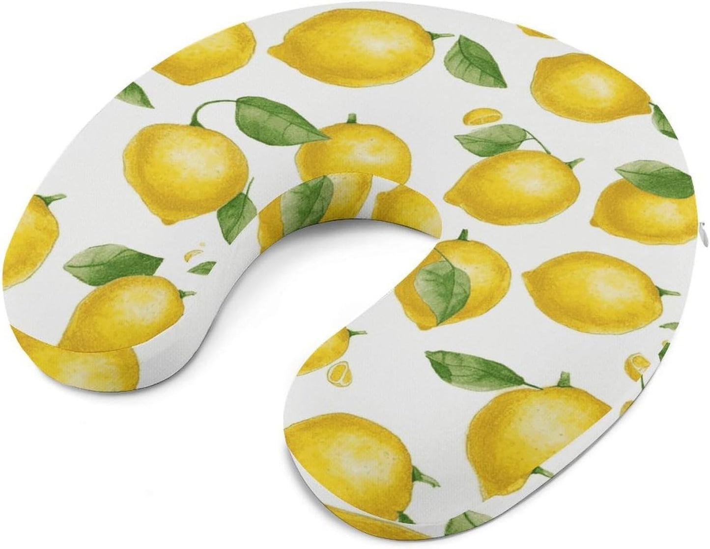 Yellow Lemon Neck Pillow Memory Foam U Shaped Pillows Portable Pillows for Shoulder Travel Head Support Pillow with Concealed Zipper for Airplane Car Home Office