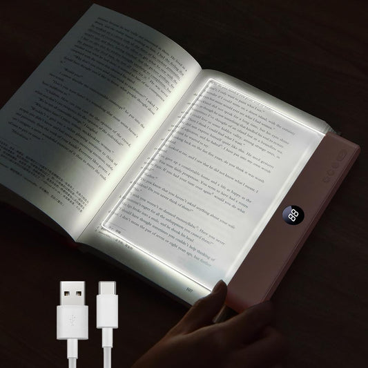 Book Light, Rechargeable Clear LED Flat Reading Light with 3 Colors & Timer, Dimmable Panel Plate Lamp Book Full Page Light for Reading in Bed at Night, Funny Gifts for Readers Kids Women Men (Pink)