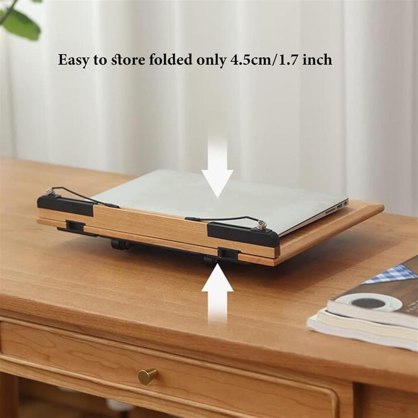 Book Stand Metal Book Holder with Paper Clips for Reading, 360° Rotate Cookbook Holder Stand, Laptop Stand Adjustable Height for Writing, Tablet (Color : Walnut) (Walnut) (Natural)