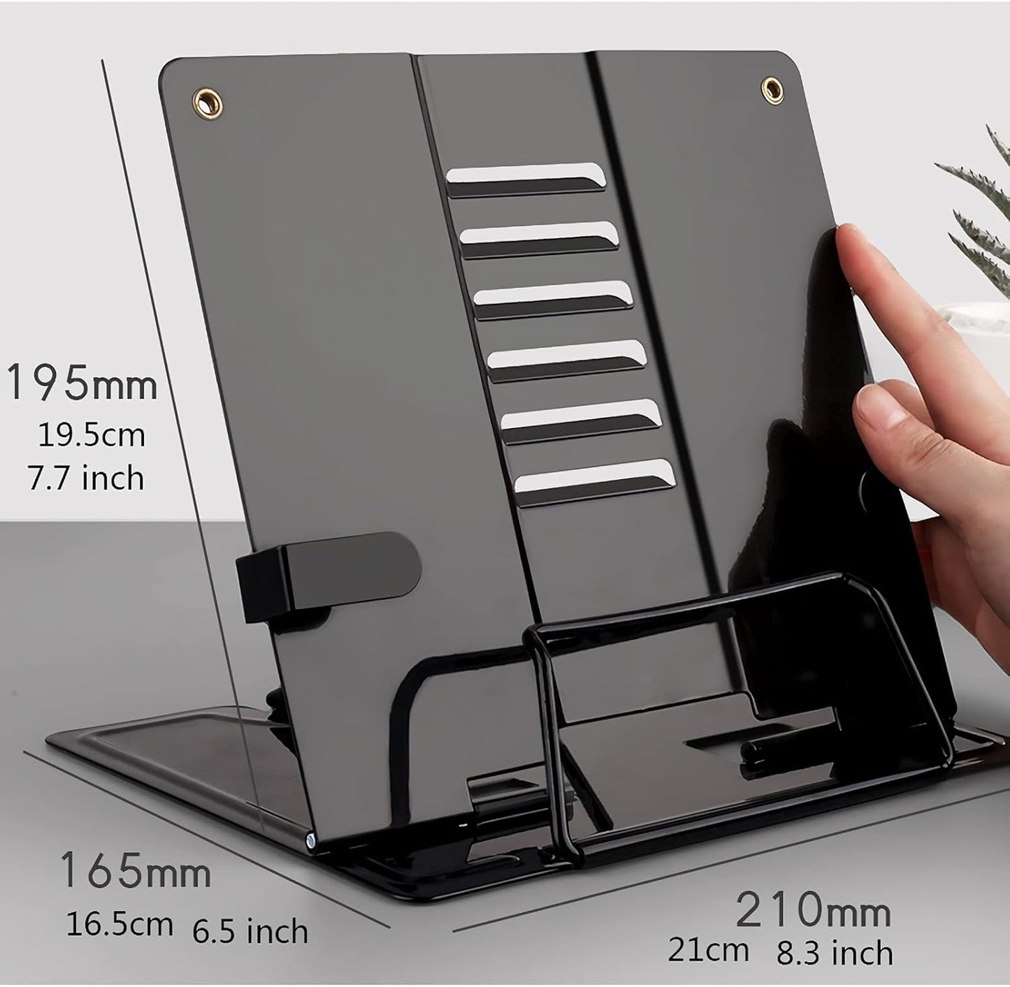 Book Stand Metal Book Stand with Fixing Clips Folding Reading Book Holder with 6 Adjustable Angles for Cookbook Tablet Textbook 8.3 x 7.7 inch (Color : Beige) (Beige)