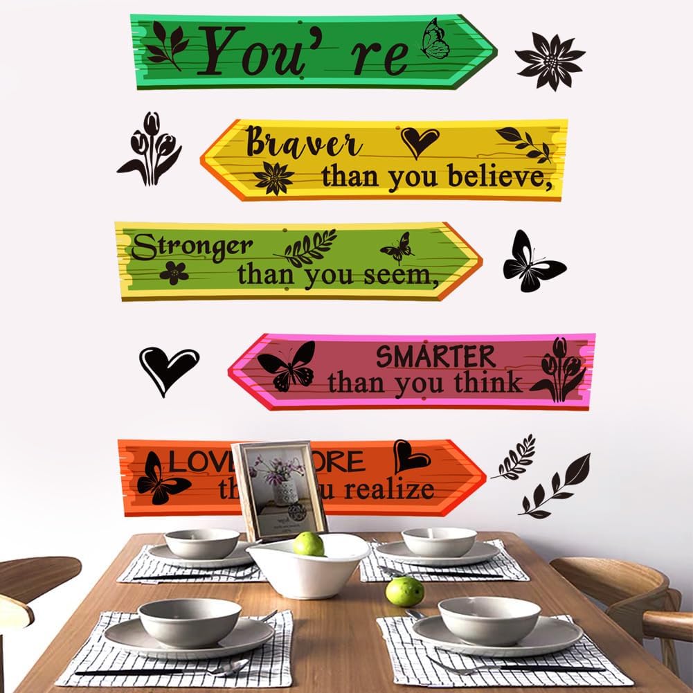 Colorful Wall Decal Inspirational Quote Wall Decals You’re Braver Than You Believe, Stronger Than You Seem, Smarter Than You Think, Loved More Than You Realize Decoration