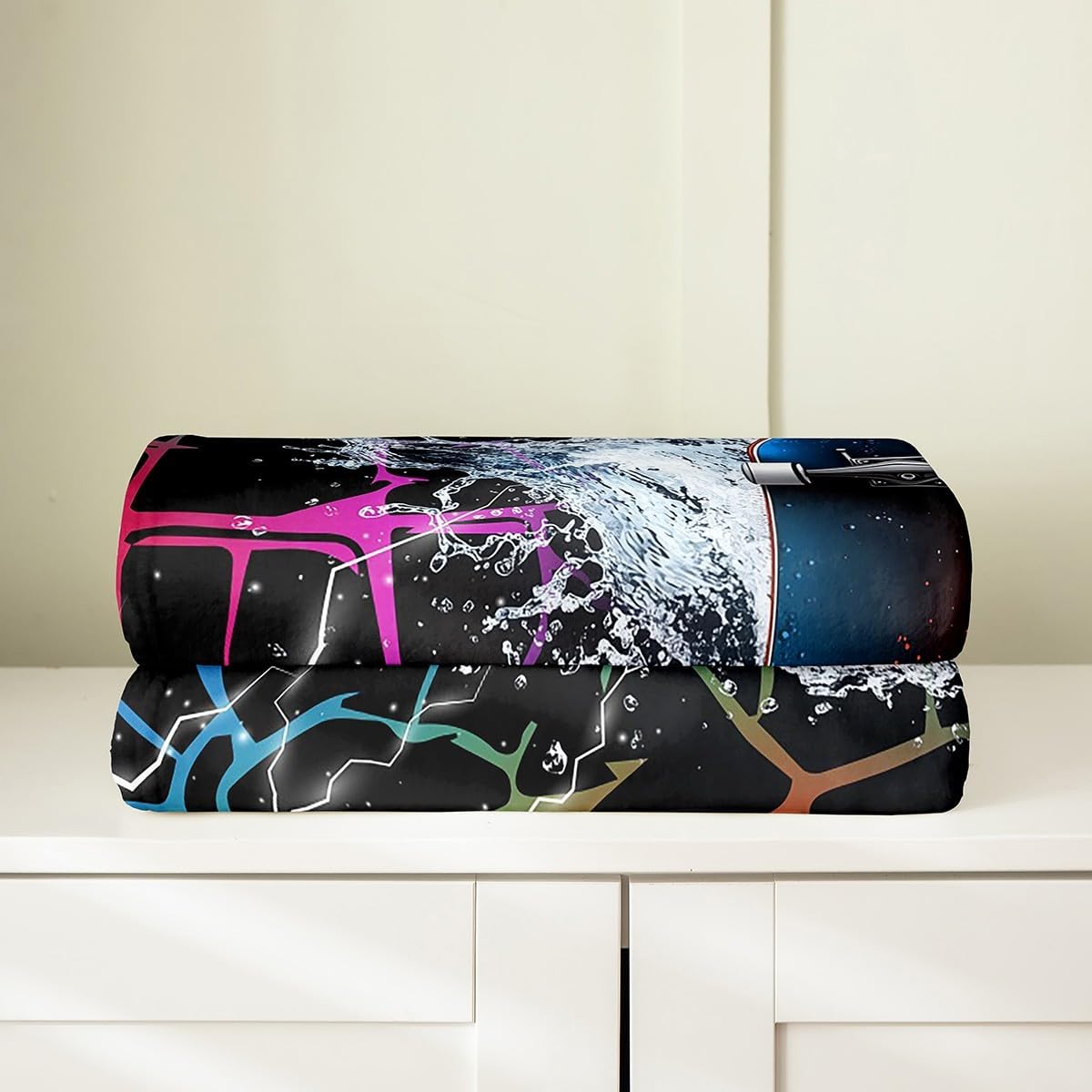 Erosebridal Skateboard Blanket Twin 60x80, Ombre Geometric Modern Kids Girls Throw Blanket For Sofa Bed, Fire Water Vehicles Luxury Soft Fleece Blanket, Black Orange Abstract All Seasons Fuzzy Blanket