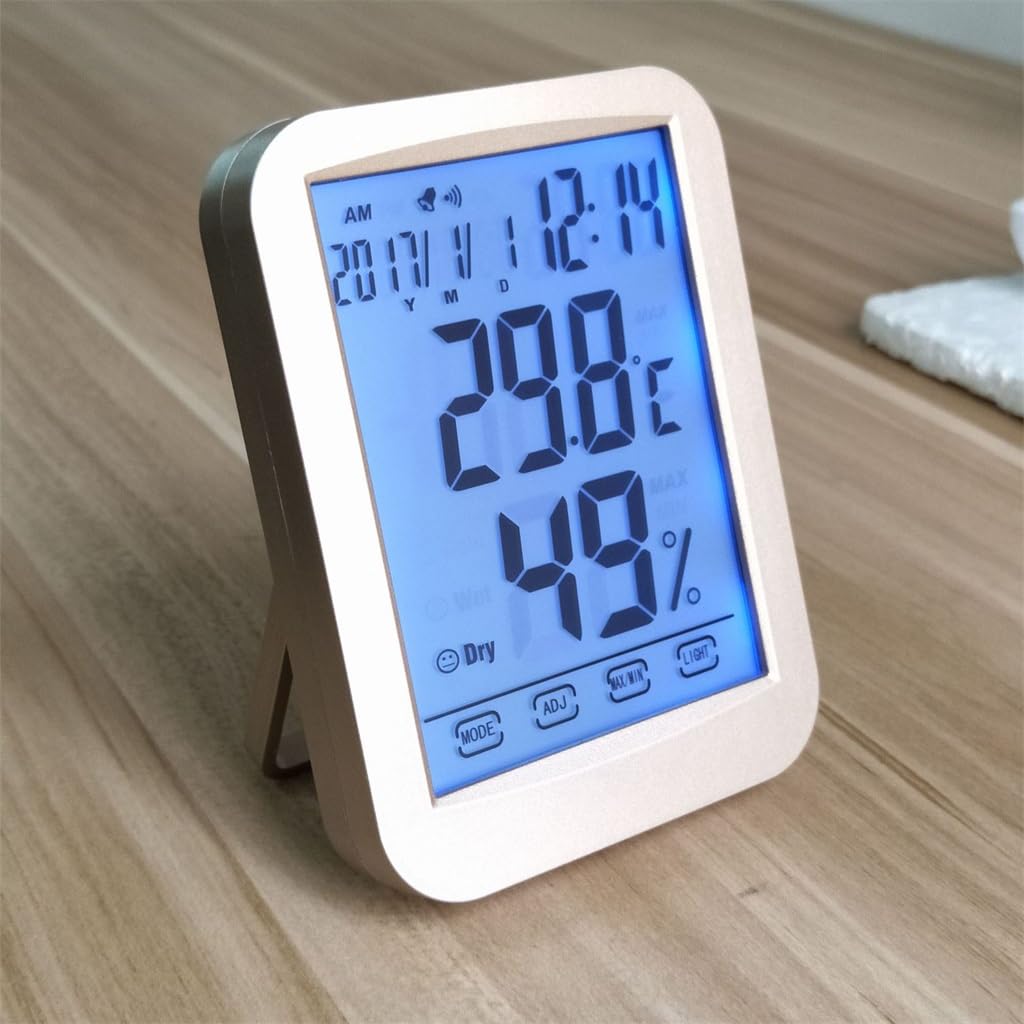 Home Office Touch Screen Electronic Temperature and Humidity Meter Night Light Clock Digital Thermometer