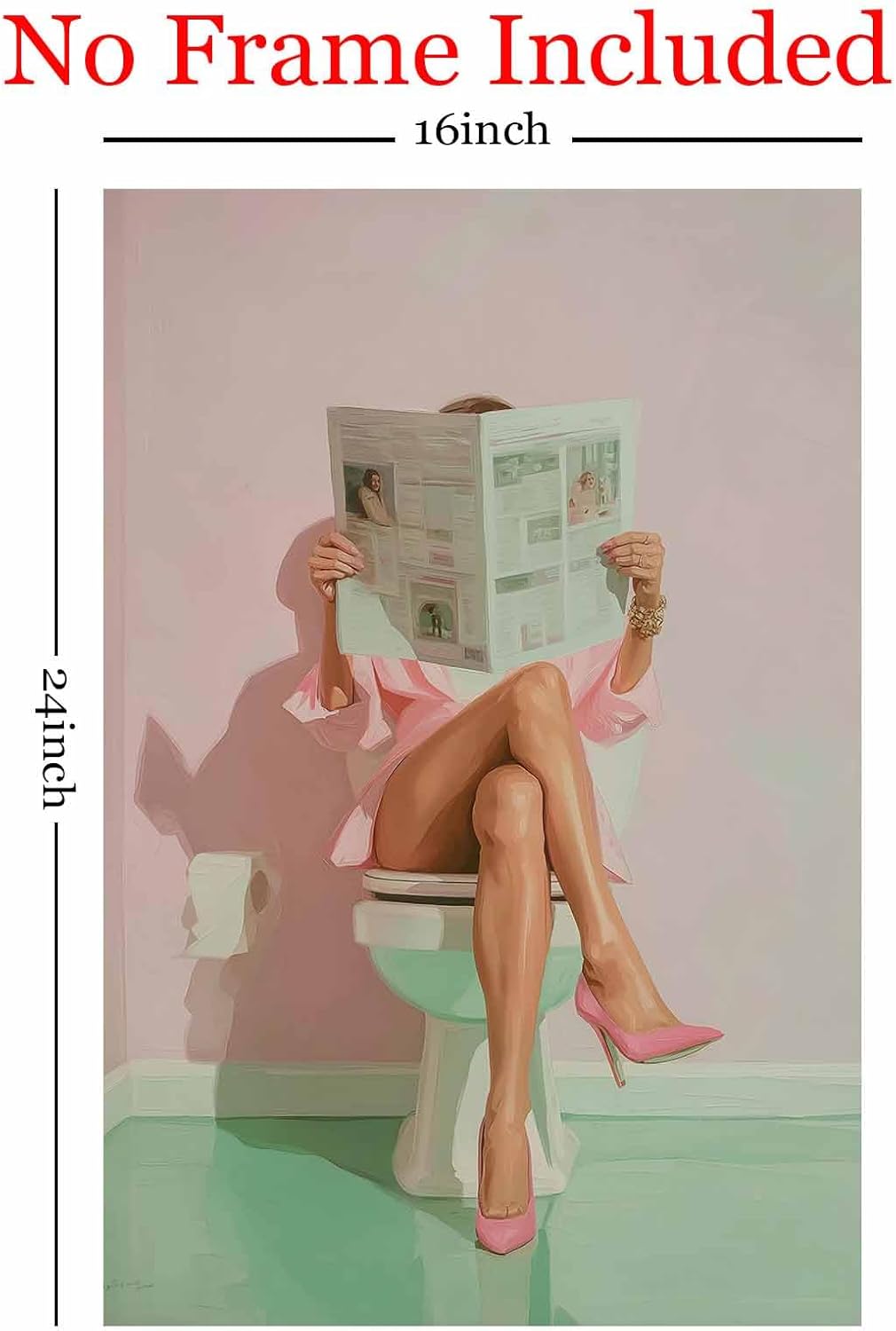 Bathroom Aesthetic Wall Art Woman Reading Newspaper Art Woman On Toilet Wall Art Trendy Women Prints Fashion Women Painting Aesthetic Style Picture Trendy Bathroom Posters For Room 16x24inch No Frame