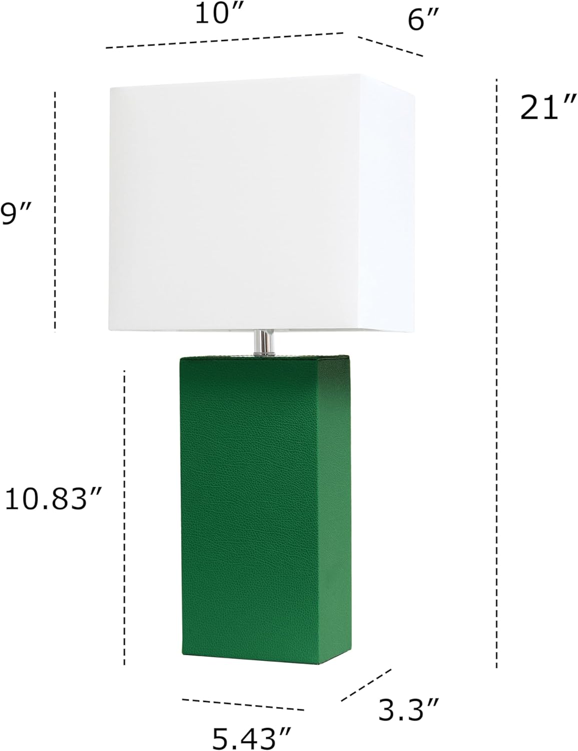 Elegant Designs LT1151-GRN Contemporary Faux Leather Encased Table Lamp for Living Room, Bedroom, Study, Office, Entryway, Reading Nook, Green