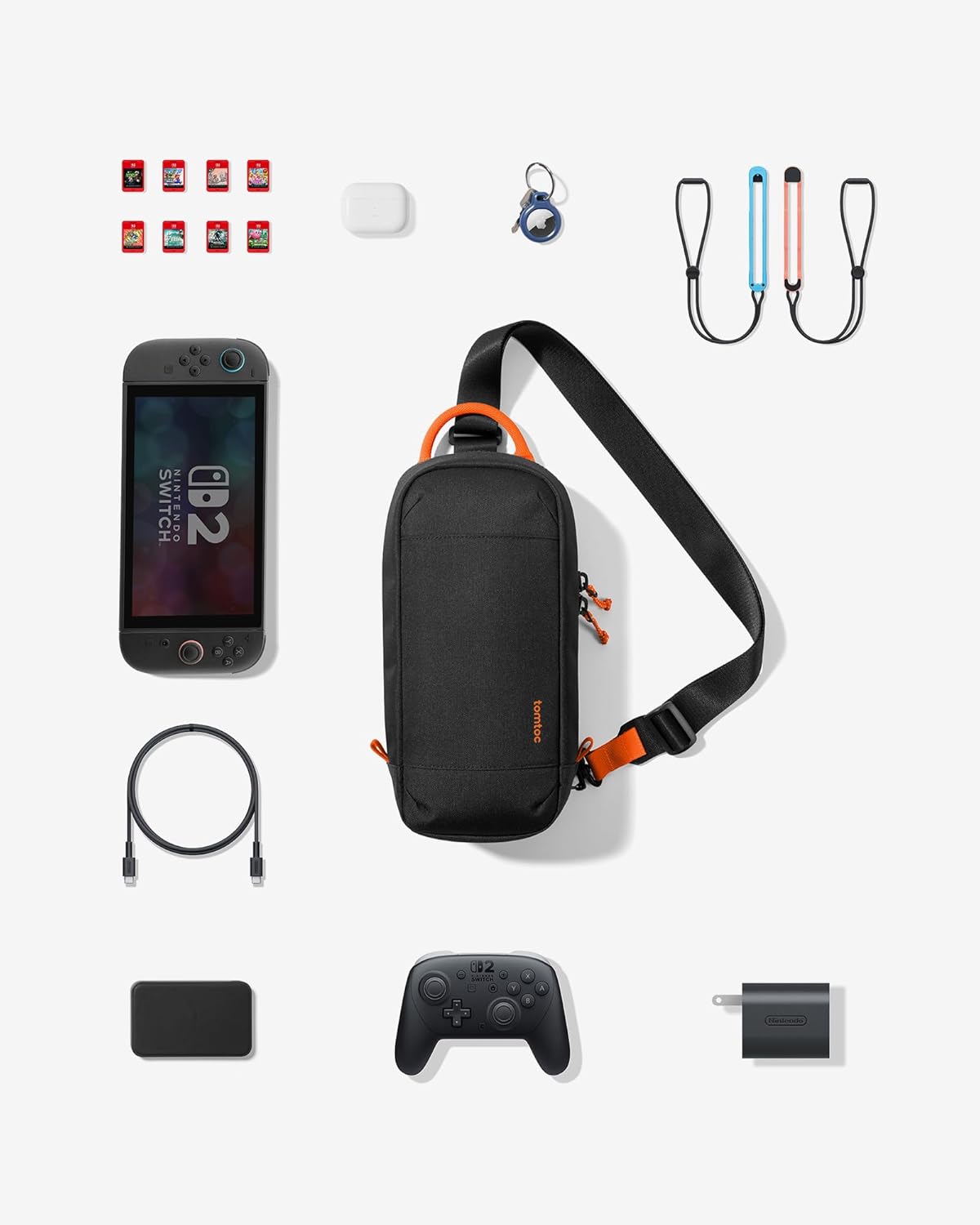 tomtoc Sling Crossbody Bag for Nintendo Switch 2, Protective Travel Chest Carrying Gaming Pouch with 8 Game Cartridges Slots